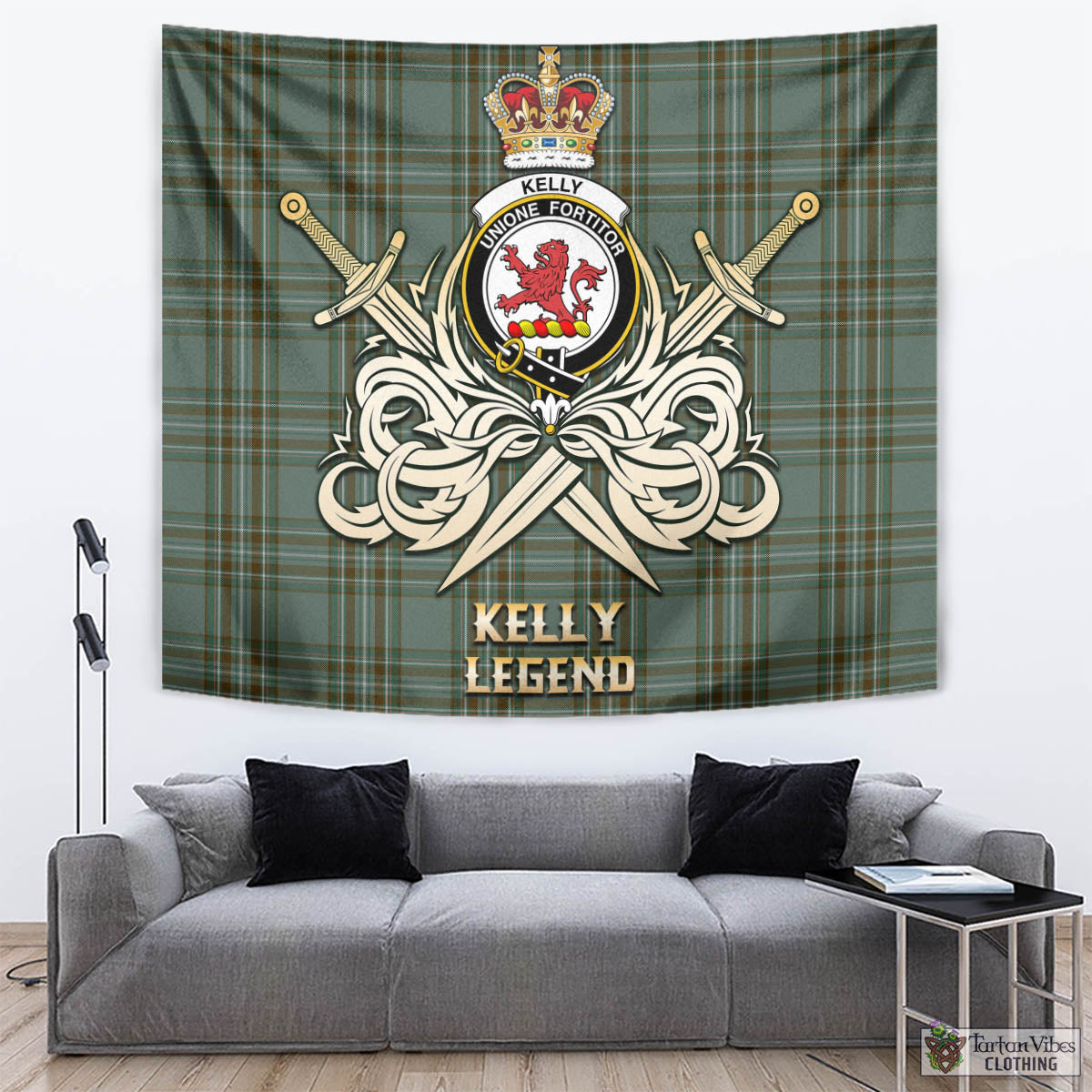 Tartan Vibes Clothing Kelly Dress Tartan Tapestry with Clan Crest and the Golden Sword of Courageous Legacy