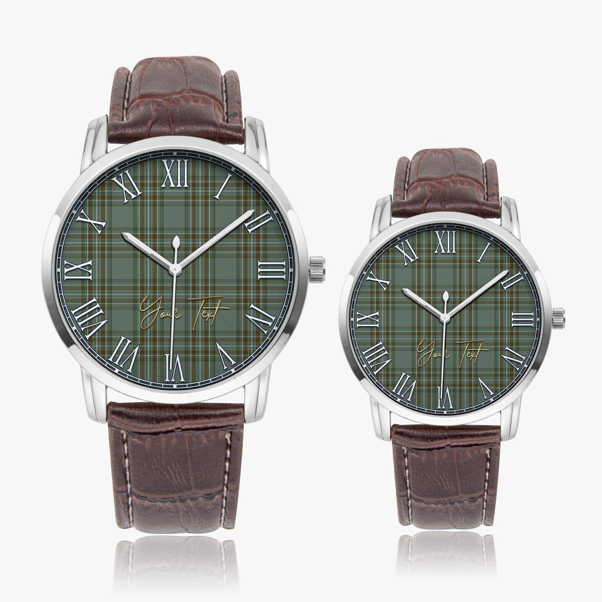 Kelly Dress Tartan Personalized Your Text Leather Trap Quartz Watch Wide Type Silver Case With Brown Leather Strap - Tartanvibesclothing