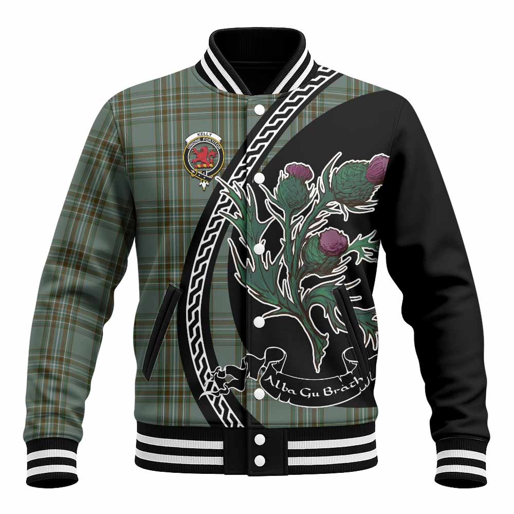 Kelly Family Crest Tartan Baseball Jacket Alba Thistle Inspired - Tartan Vibes Clothing