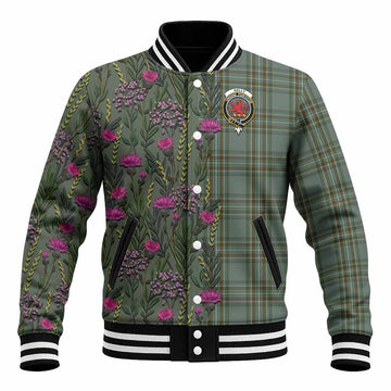 Kelly Family Crest Tartan Baseball Jacket Scottish Thistle Flower Pattern Half Style - Tartan Vibes Clothing