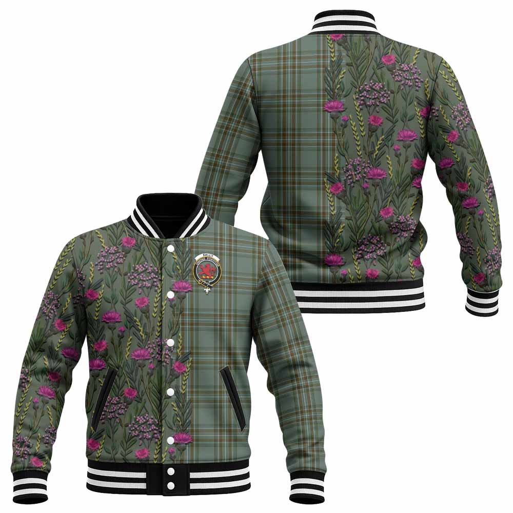 Kelly Family Crest Tartan Baseball Jacket Scottish Thistle Flower Pattern Half Style - Tartan Vibes Clothing