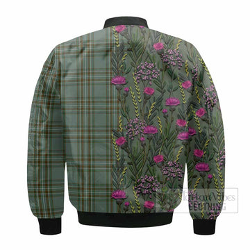 Kelly Family Crest Tartan Bomber Jacket Scottish Thistle Flower Pattern Half Style - Tartan Vibes Clothing