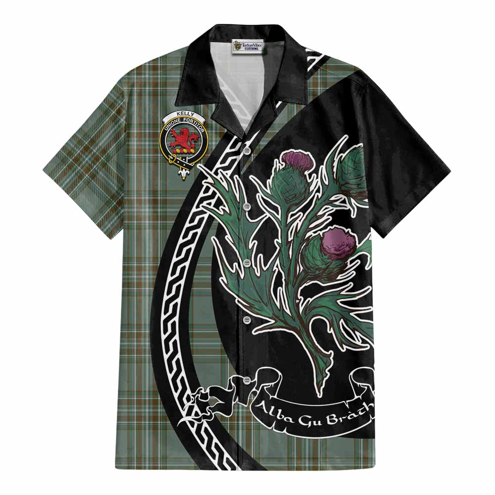 Kelly Family Crest Tartan Cotton Hawaiian Shirt Alba Thistle Inspired - Tartan Vibes Clothing