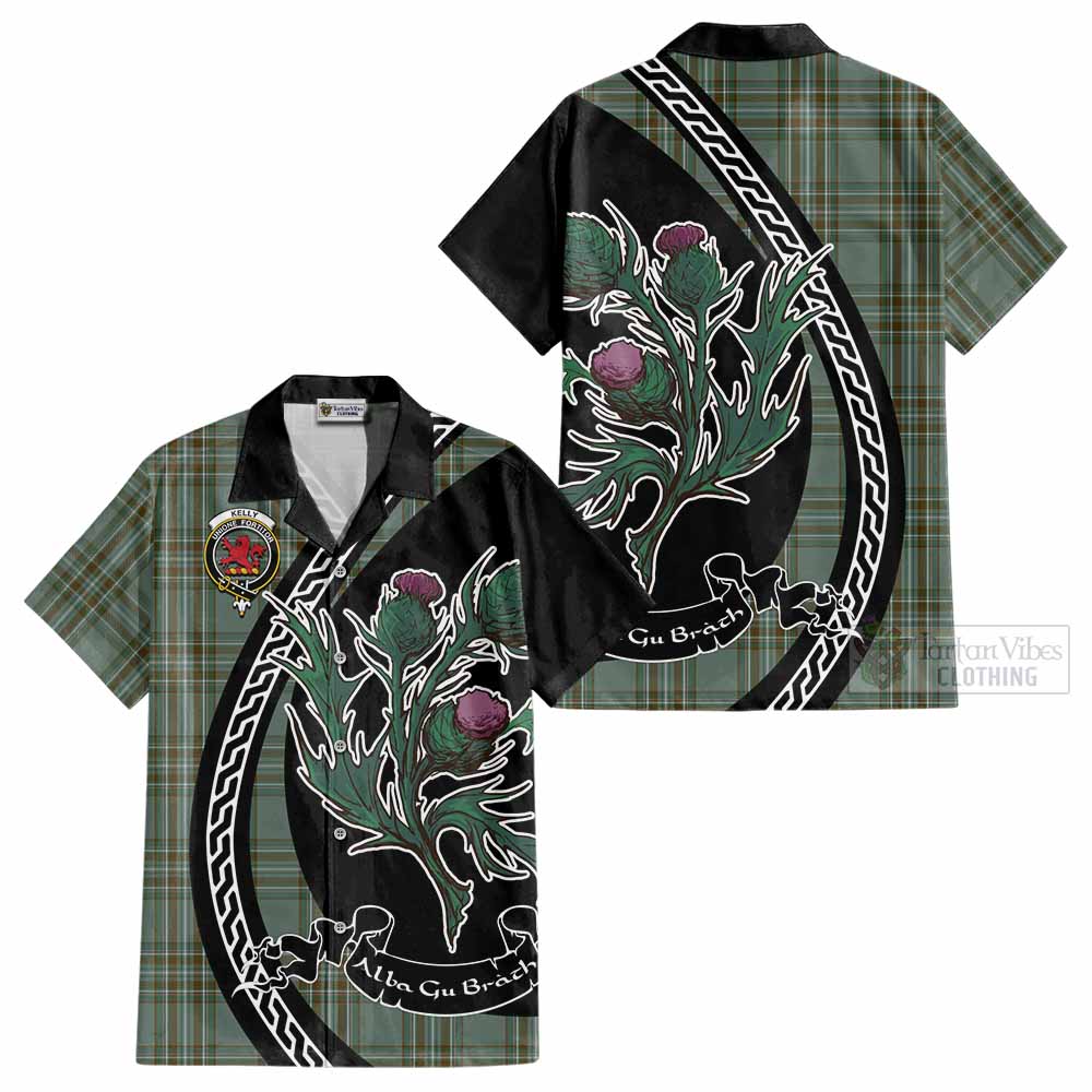 Kelly Family Crest Tartan Cotton Hawaiian Shirt Alba Thistle Inspired - Tartan Vibes Clothing