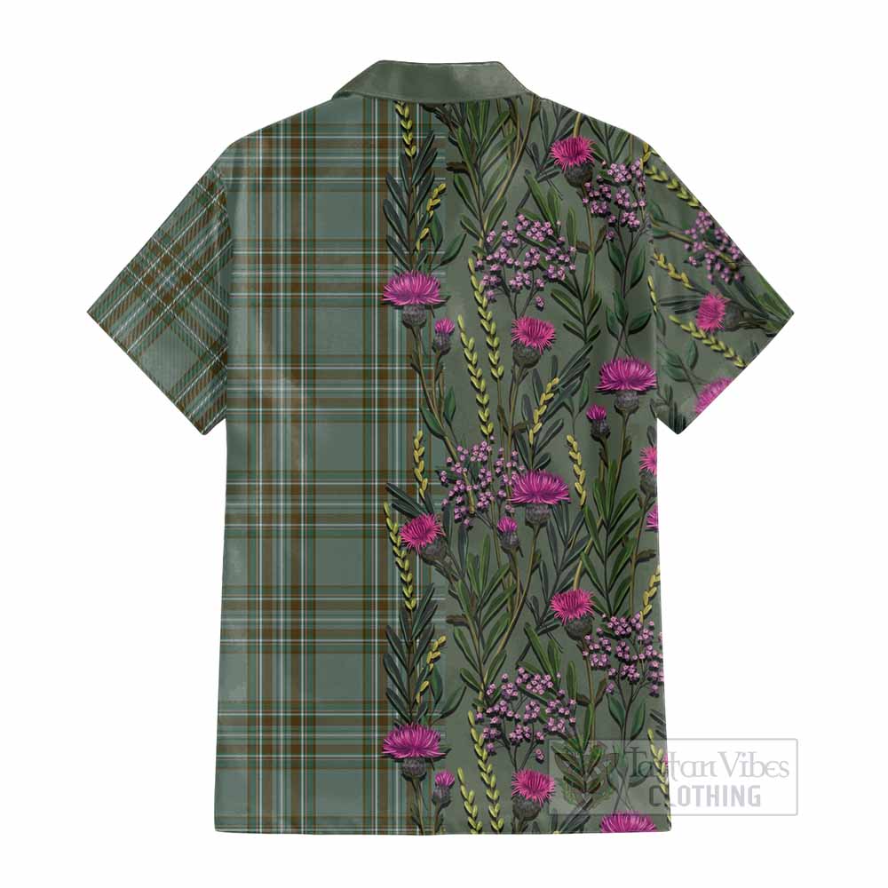 Kelly Family Crest Tartan Cotton Hawaiian Shirt Scottish Thistle Flower Pattern Half Style - Tartan Vibes Clothing