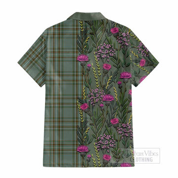 Kelly Family Crest Tartan Cotton Hawaiian Shirt Scottish Thistle Flower Pattern Half Style - Tartan Vibes Clothing