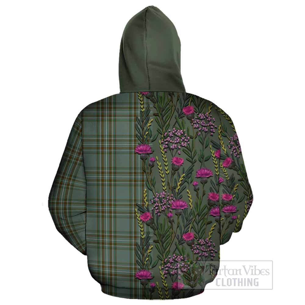 Kelly Family Crest Tartan Cotton Hoodie Scottish Thistle Flower Pattern Half Style - Tartan Vibes Clothing