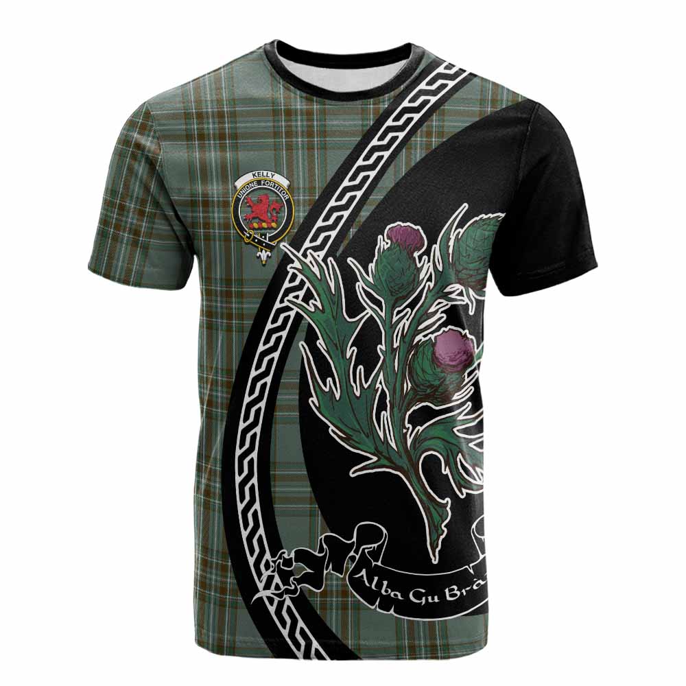 Kelly Family Crest Tartan Cotton T-shirt Alba Thistle Inspired - Tartan Vibes Clothing