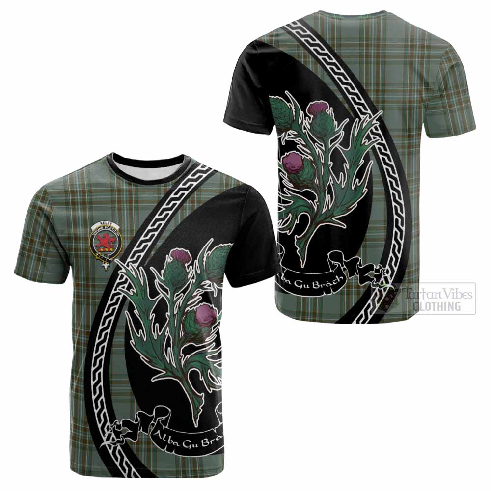 Kelly Family Crest Tartan Cotton T-shirt Alba Thistle Inspired - Tartan Vibes Clothing