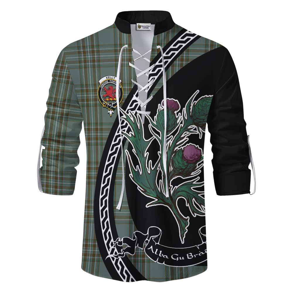 Kelly Family Crest Tartan Ghillie Shirt Alba Thistle Inspired - Tartan Vibes Clothing