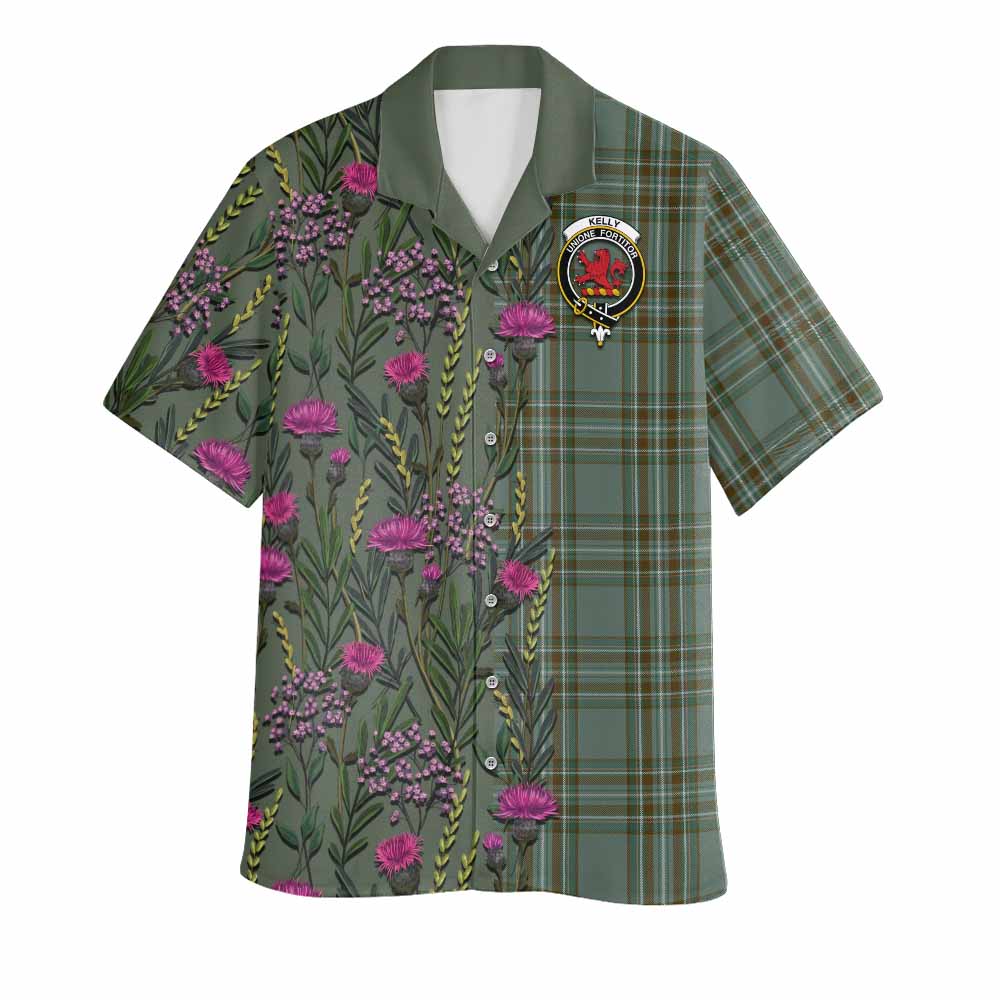 Kelly Family Crest Tartan Hawaiian Shirt Scottish Thistle Flower Pattern Half Style - Tartan Vibes Clothing