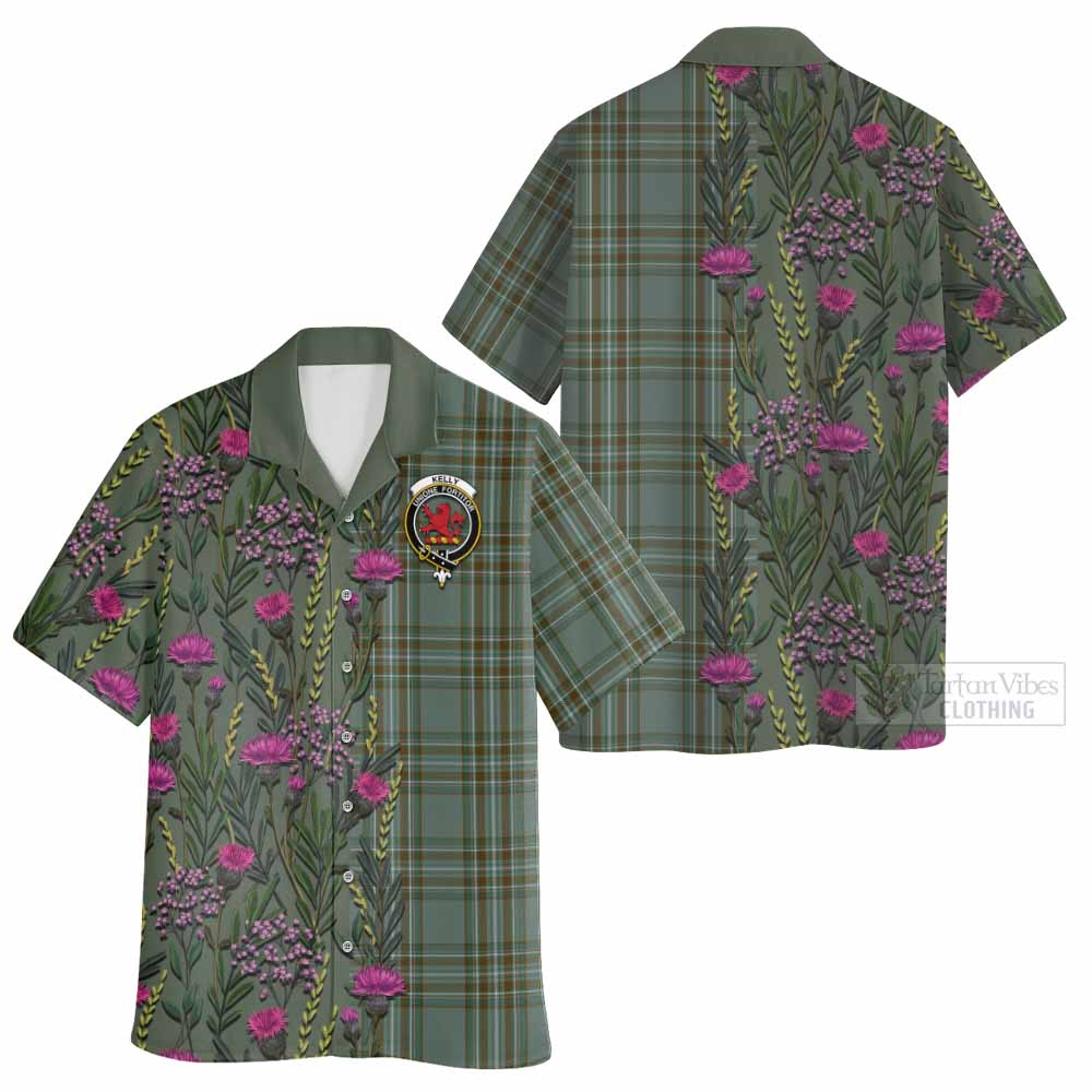 Kelly Family Crest Tartan Hawaiian Shirt Scottish Thistle Flower Pattern Half Style - Tartan Vibes Clothing