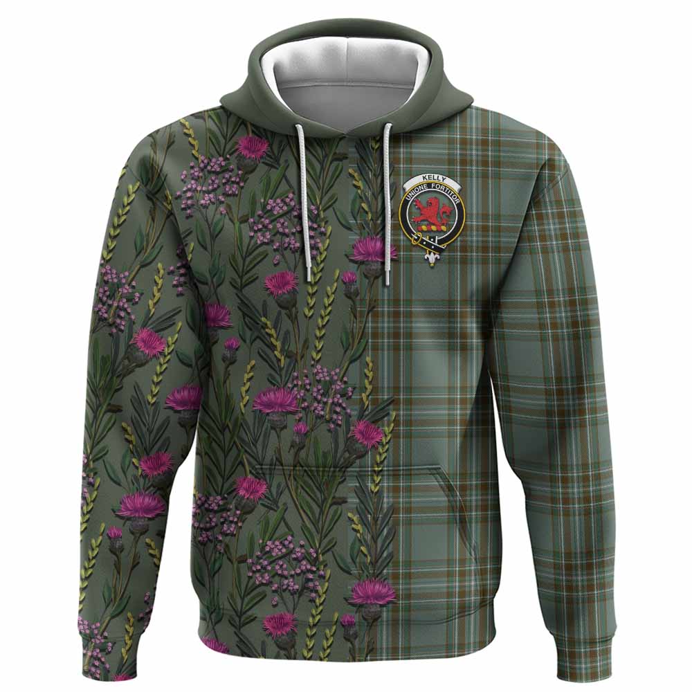 Kelly Family Crest Tartan Hoodie Scottish Thistle Flower Pattern Half Style - Tartan Vibes Clothing