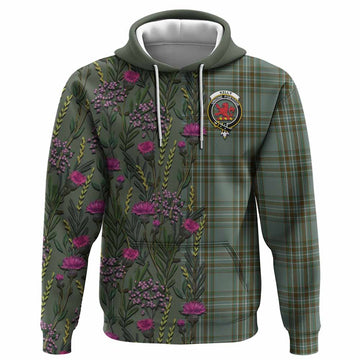 Kelly Family Crest Tartan Hoodie Scottish Thistle Flower Pattern Half Style - Tartan Vibes Clothing