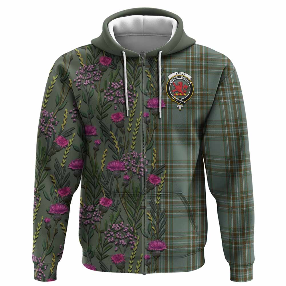 Kelly Family Crest Tartan Hoodie Scottish Thistle Flower Pattern Half Style - Tartan Vibes Clothing