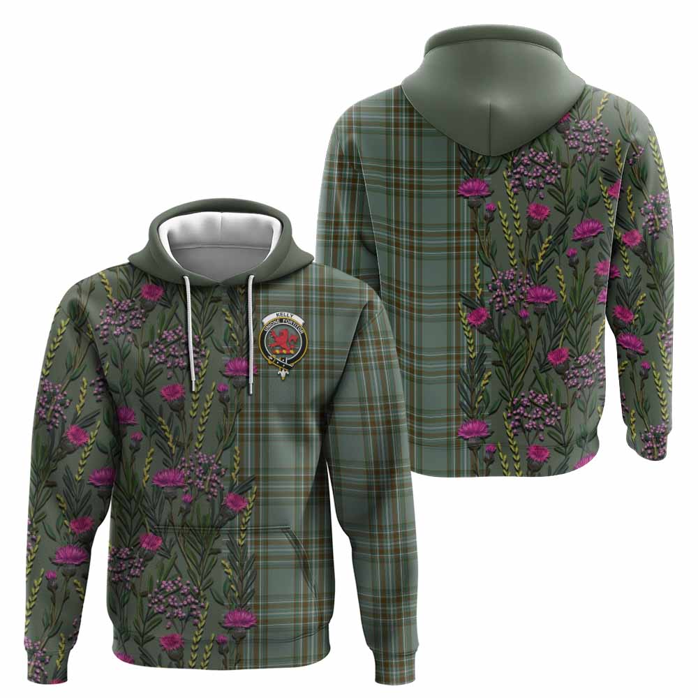 Kelly Family Crest Tartan Hoodie Scottish Thistle Flower Pattern Half Style - Tartan Vibes Clothing