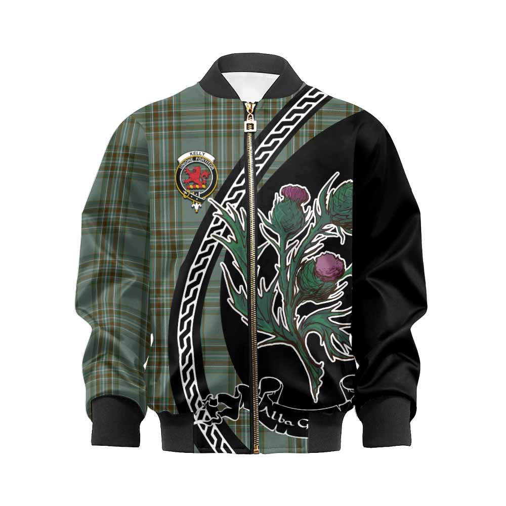 Kelly Family Crest Tartan Kid Bomber Jacket Alba Thistle Inspired - Tartan Vibes Clothing