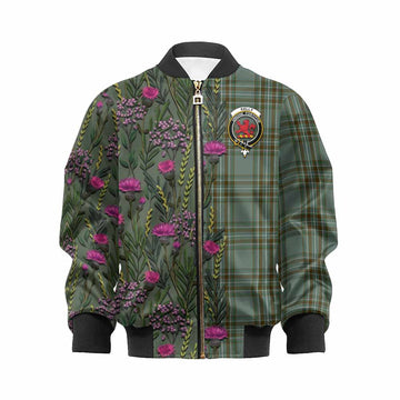 Kelly Family Crest Tartan Kid Bomber Jacket Scottish Thistle Flower Pattern Half Style - Tartan Vibes Clothing
