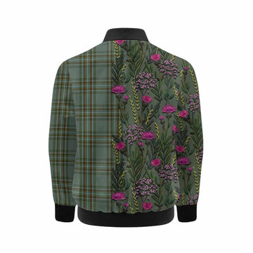 Kelly Family Crest Tartan Kid Bomber Jacket Scottish Thistle Flower Pattern Half Style - Tartan Vibes Clothing