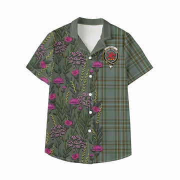 Kelly Family Crest Tartan Kid Hawaiian Shirt Scottish Thistle Flower Pattern Half Style - Tartan Vibes Clothing