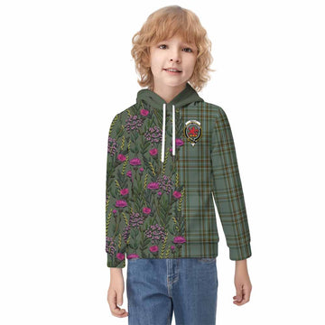 Kelly Family Crest Tartan Kid Hoodie Scottish Thistle Flower Pattern Half Style - Tartan Vibes Clothing