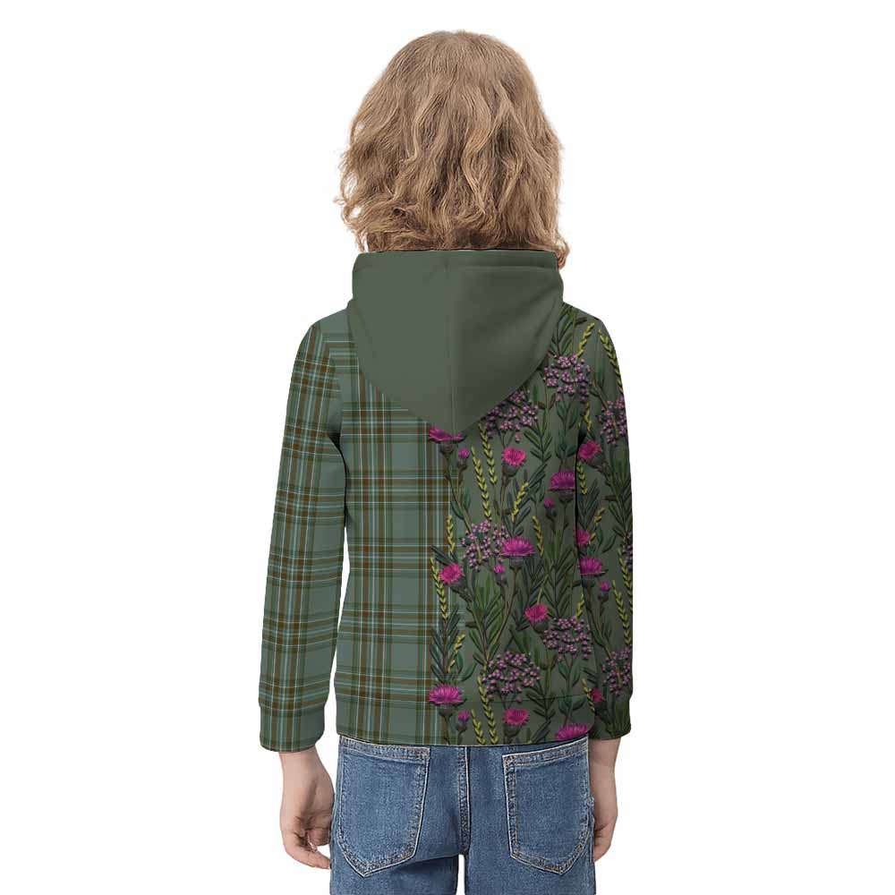 Kelly Family Crest Tartan Kid Hoodie Scottish Thistle Flower Pattern Half Style - Tartan Vibes Clothing