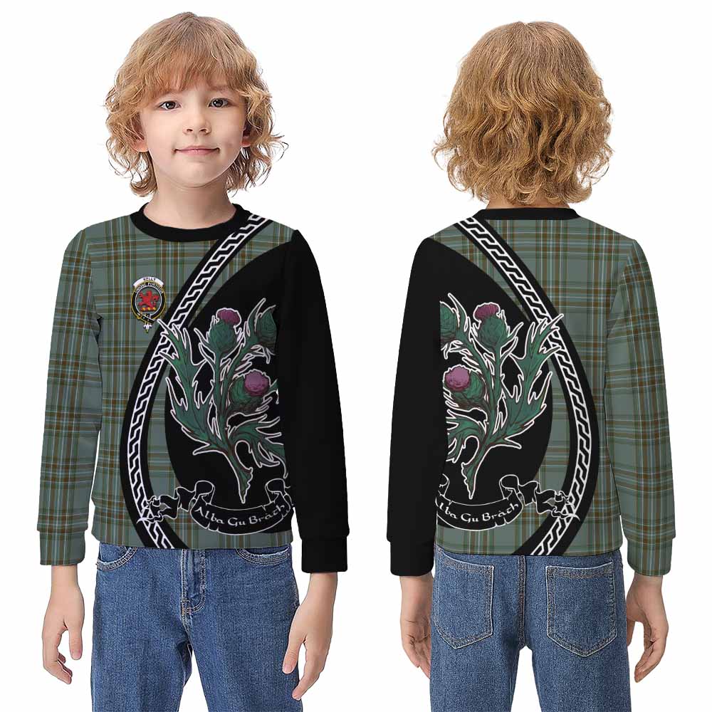 Kelly Family Crest Tartan Kid Knitted Sweatshirt Alba Thistle Inspired - Tartan Vibes Clothing