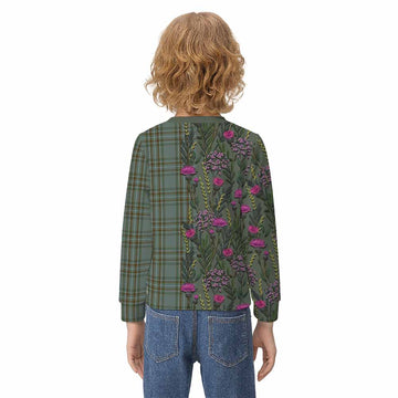 Kelly Family Crest Tartan Kid Knitted Sweatshirt Scottish Thistle Flower Pattern Half Style - Tartan Vibes Clothing