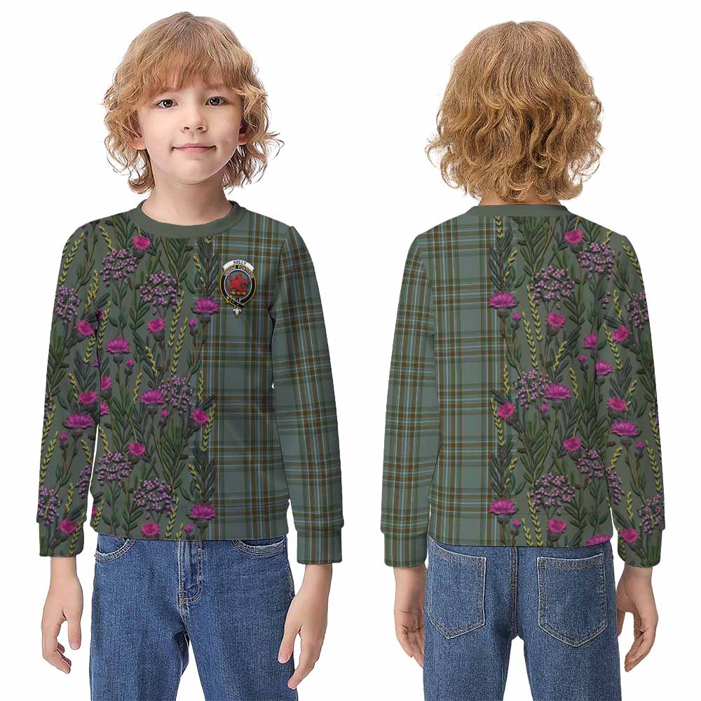 Kelly Family Crest Tartan Kid Knitted Sweatshirt Scottish Thistle Flower Pattern Half Style - Tartan Vibes Clothing
