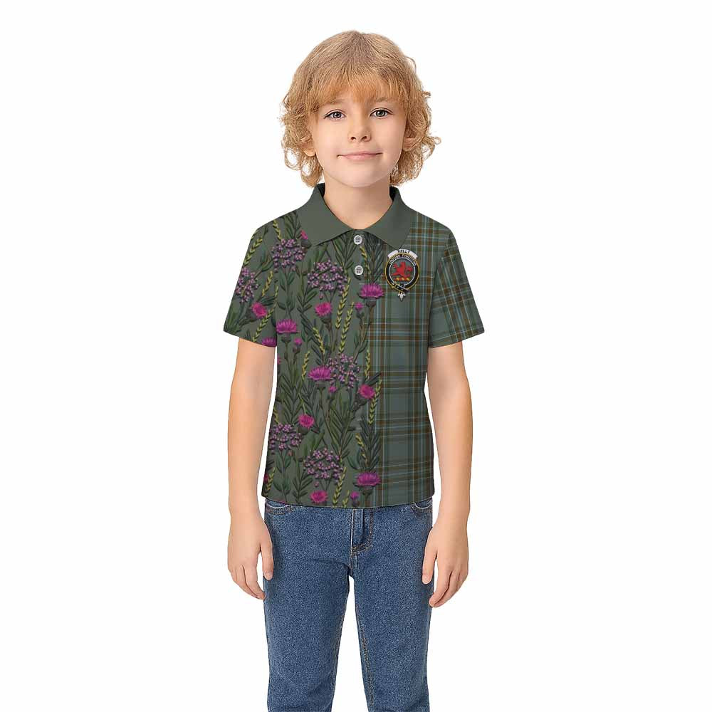 Kelly Family Crest Tartan Kid Polo Shirt Scottish Thistle Flower Pattern Half Style - Tartan Vibes Clothing