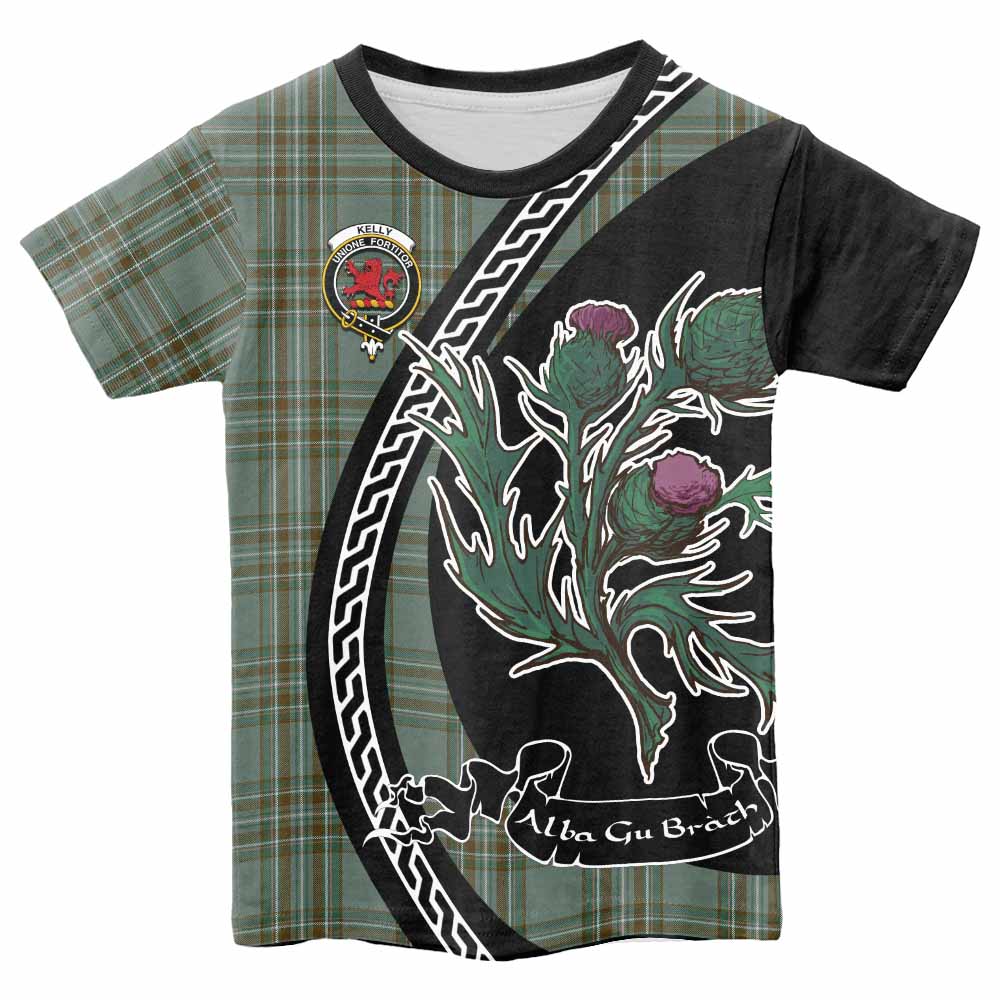 Kelly Family Crest Tartan Kid T-shirt Alba Thistle Inspired - Tartan Vibes Clothing