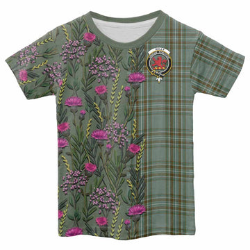 Kelly Family Crest Tartan Kid T-shirt Scottish Thistle Flower Pattern Half Style - Tartan Vibes Clothing