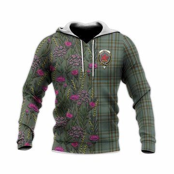 Kelly Family Crest Tartan Knitted Hoodie Scottish Thistle Flower Pattern Half Style - Tartan Vibes Clothing