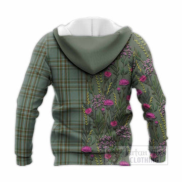 Kelly Family Crest Tartan Knitted Hoodie Scottish Thistle Flower Pattern Half Style - Tartan Vibes Clothing
