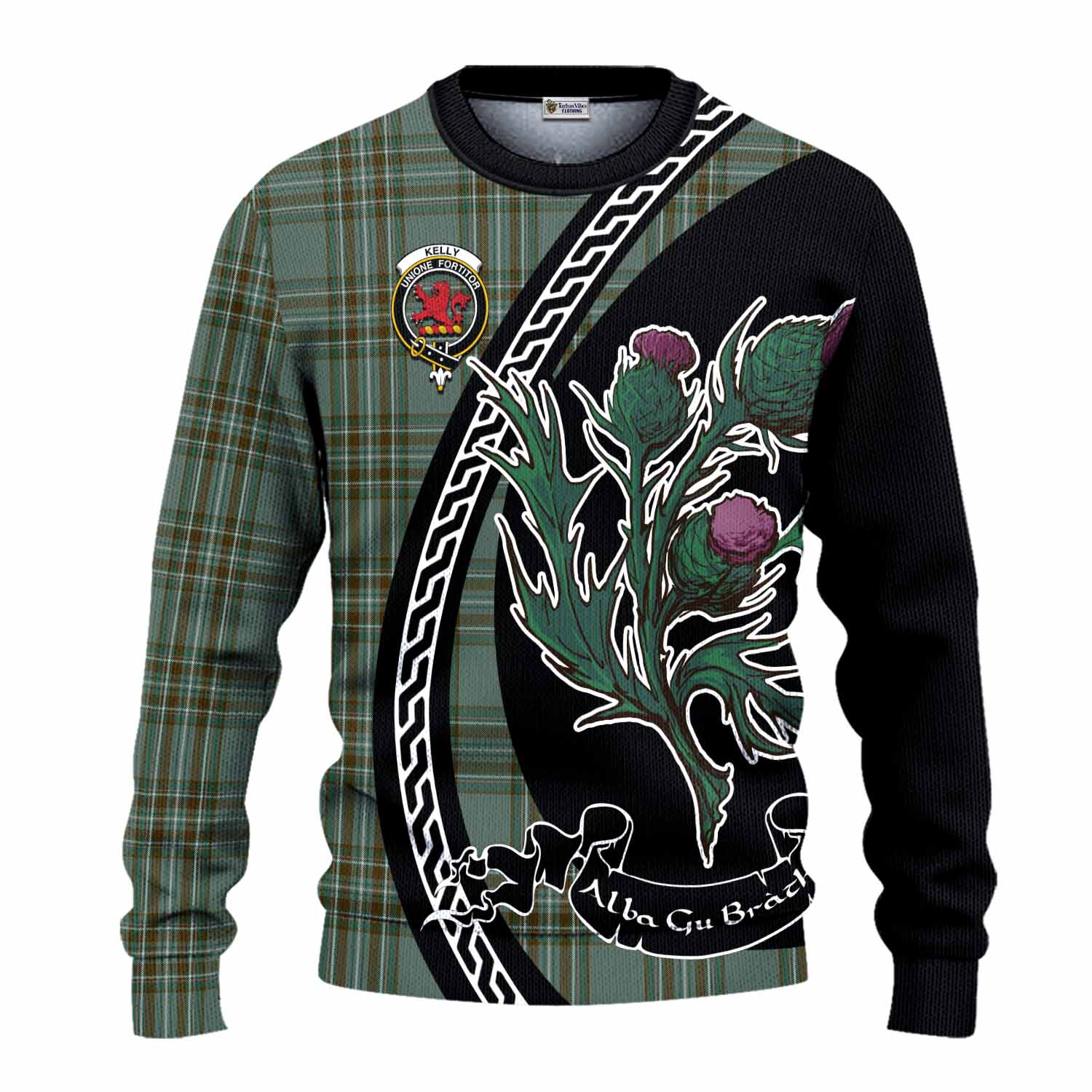 Kelly Family Crest Tartan Knitted Sweater Alba Thistle Inspired - Tartan Vibes Clothing