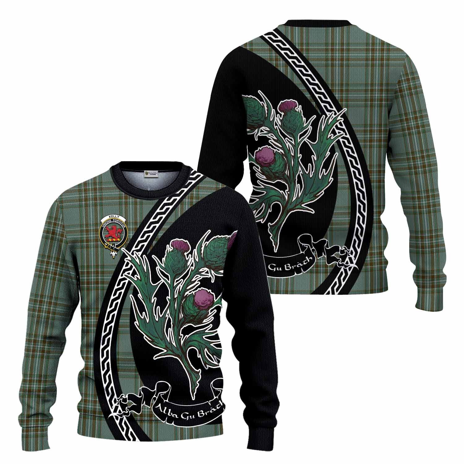 Kelly Family Crest Tartan Knitted Sweater Alba Thistle Inspired - Tartan Vibes Clothing