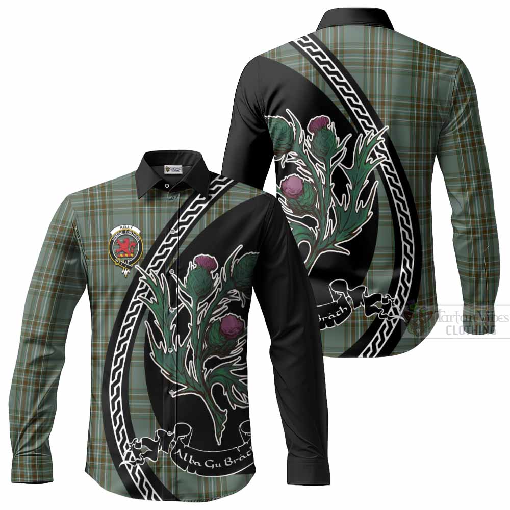 Kelly Family Crest Tartan Long Sleeve Button Shirts Alba Thistle Inspired - Tartan Vibes Clothing