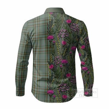 Kelly Family Crest Tartan Long Sleeve Button Shirts Scottish Thistle Flower Pattern Half Style - Tartan Vibes Clothing