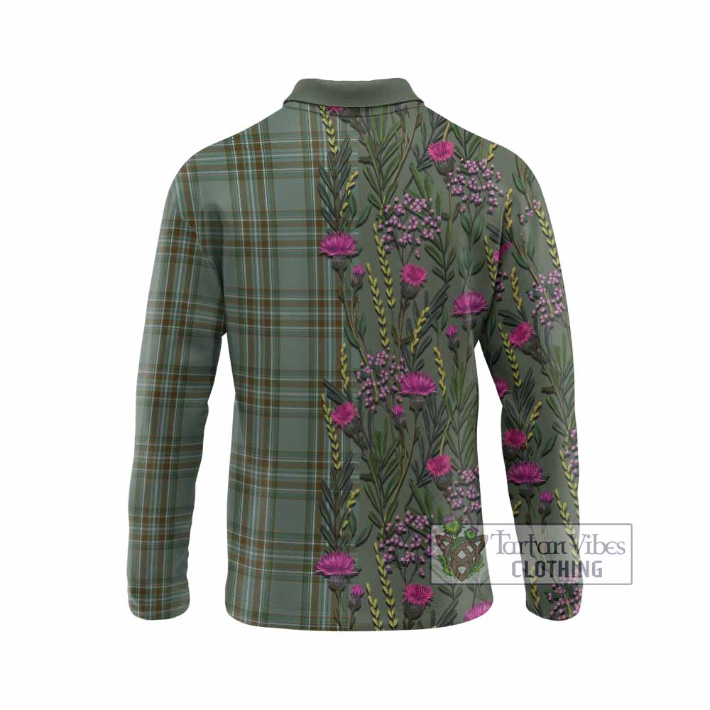 Kelly Family Crest Tartan Long Sleeve Polo Shirt Scottish Thistle Flower Pattern Half Style - Tartan Vibes Clothing