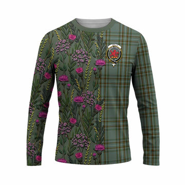 Kelly Family Crest Tartan Long Sleeve T-Shirt Scottish Thistle Flower Pattern Half Style - Tartan Vibes Clothing
