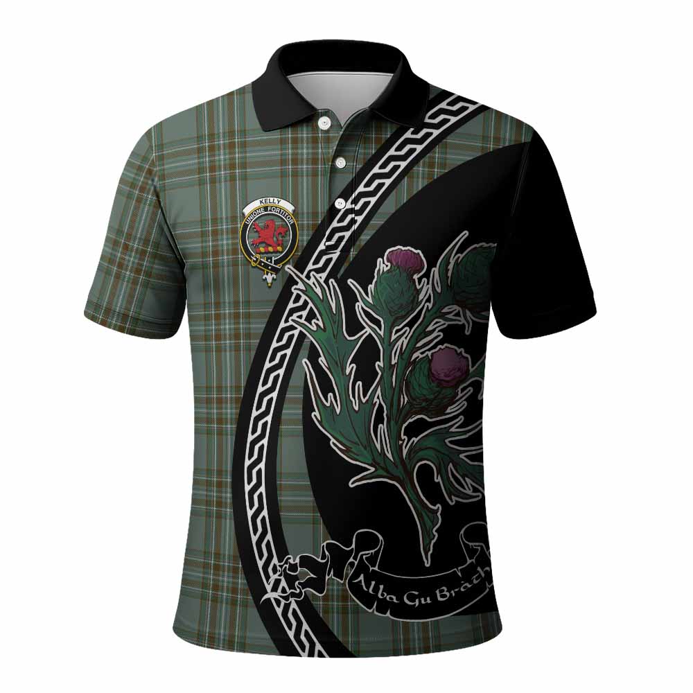 Kelly Family Crest Tartan Polo Shirt Alba Thistle Inspired - Tartan Vibes Clothing
