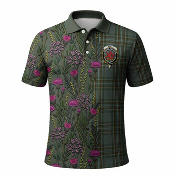 Kelly Family Crest Tartan Polo Shirt Scottish Thistle Flower Pattern Half Style - Tartan Vibes Clothing