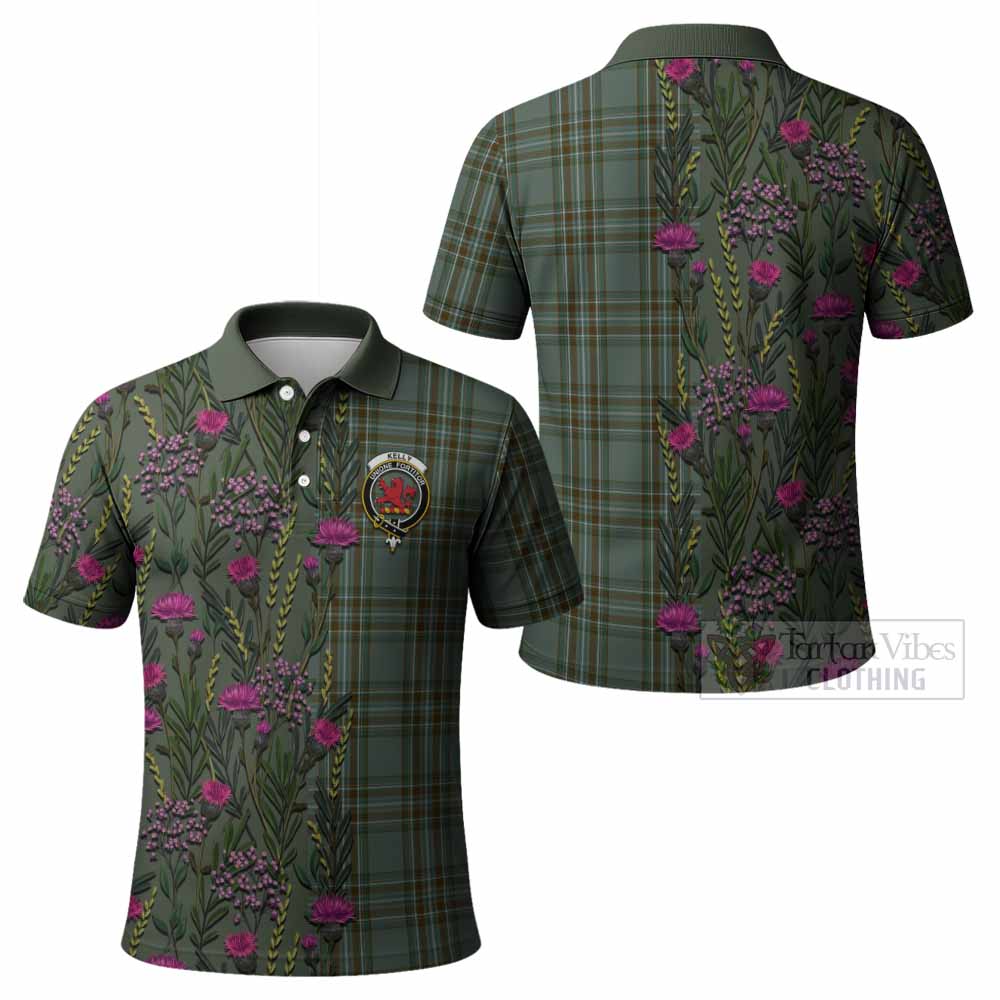 Kelly Family Crest Tartan Polo Shirt Scottish Thistle Flower Pattern Half Style - Tartan Vibes Clothing