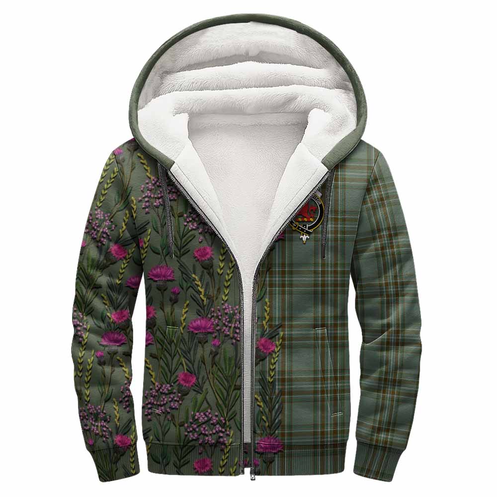 Kelly Family Crest Tartan Sherpa Hoodie Scottish Thistle Flower Pattern Half Style - Tartan Vibes Clothing