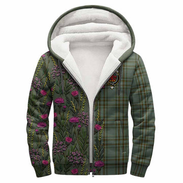 Kelly Family Crest Tartan Sherpa Hoodie Scottish Thistle Flower Pattern Half Style - Tartan Vibes Clothing