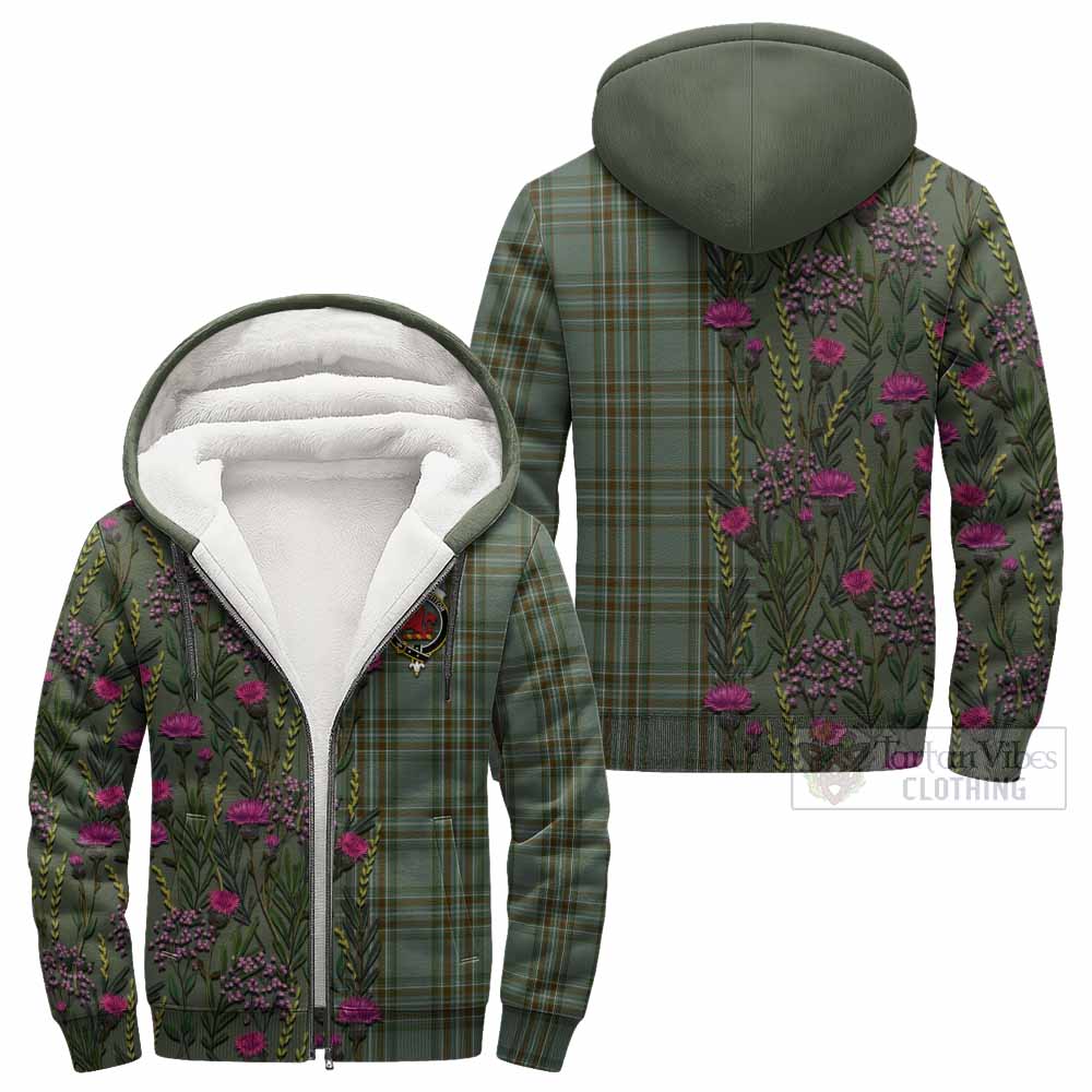 Kelly Family Crest Tartan Sherpa Hoodie Scottish Thistle Flower Pattern Half Style - Tartan Vibes Clothing