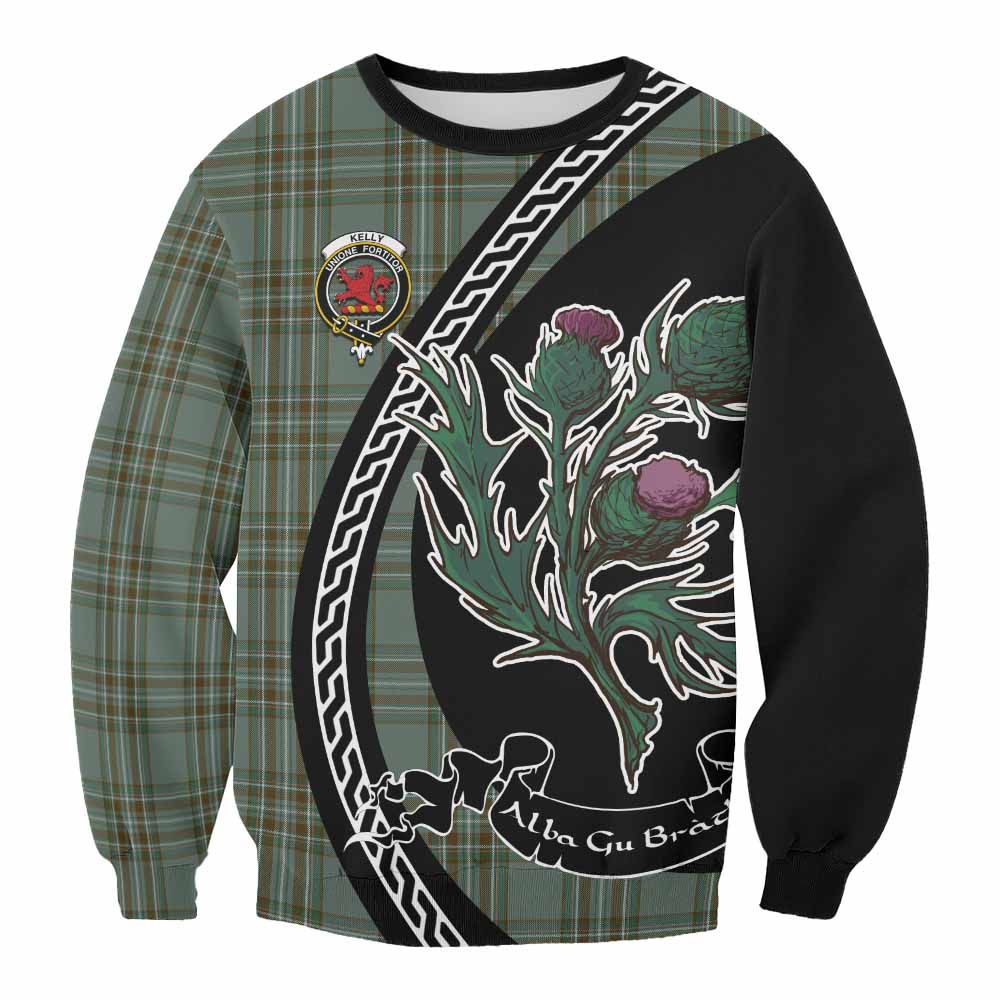 Kelly Family Crest Tartan Sweatshirt Alba Thistle Inspired - Tartan Vibes Clothing