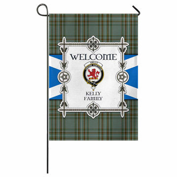 Kelly Family Crest Tartan Welcome Garden Flag Saltire Harmony Style