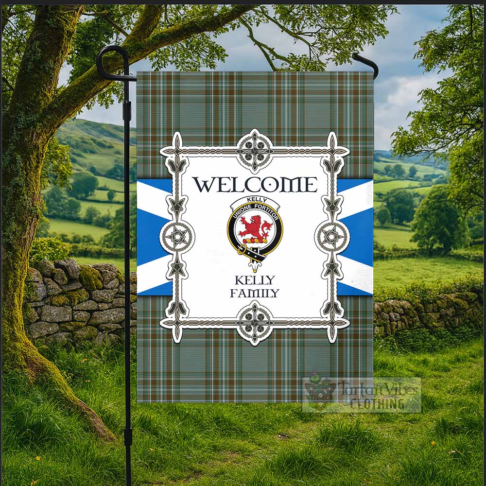 Kelly Family Crest Tartan Welcome Garden Flag Saltire Harmony Style - Tartan Vibes Clothing