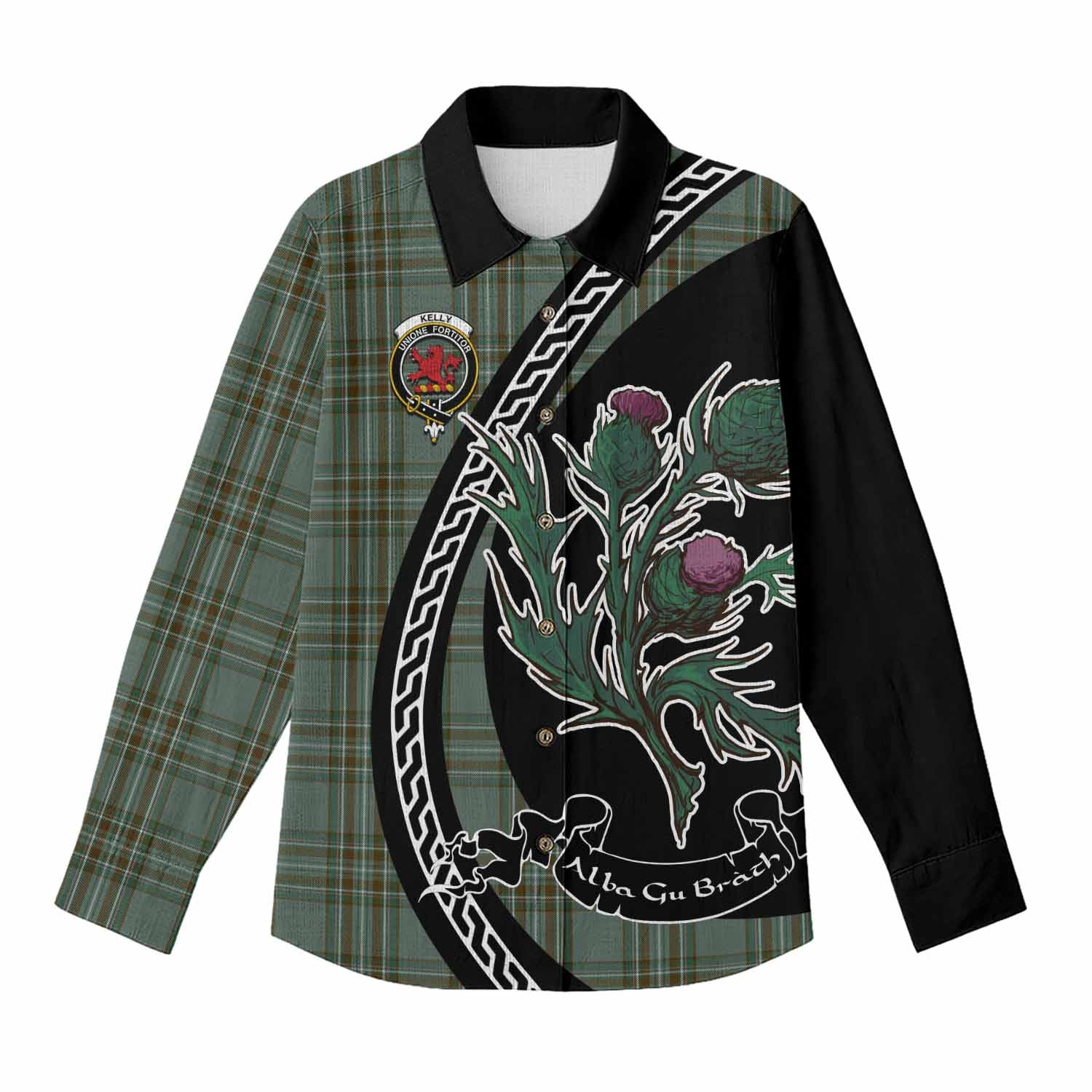 Kelly Family Crest Tartan Women Casual Shirt Alba Thistle Inspired - Tartan Vibes Clothing